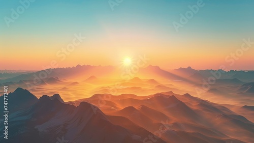 Majestic mountain sunrise panorama with golden light and cloud sea © sopiangraphics