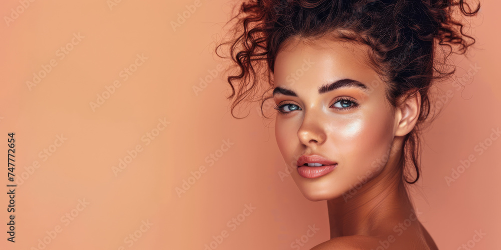 Portrait of a young diverse woman isolated on a peach copyspace background for text Portrait of a young diverse woman isolated on a peach copyspace background for text