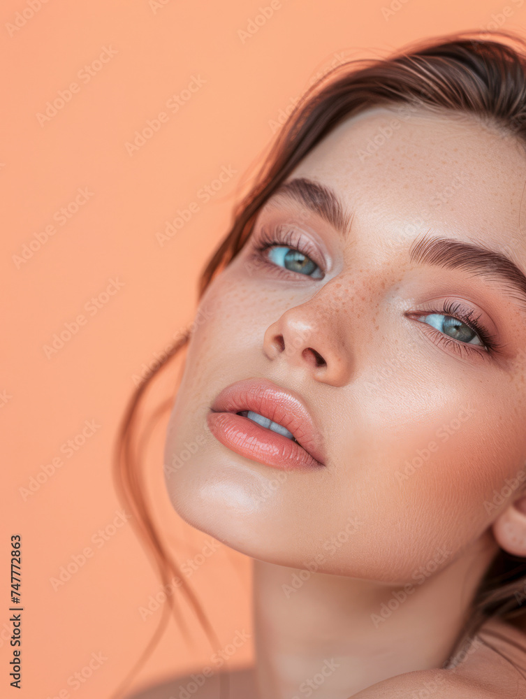 Obraz premium Portrait of a young diverse woman isolated on a peach copyspace background for text