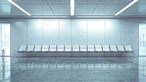 Modern and minimalist waiting area with clean lines and natural light, creating a serene and welcoming space.