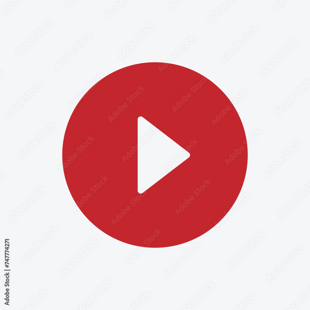 Red play button. Vector icon isolated on grey background. Trendy circle play button icon in flat style. Template for radio symbol, video player, app, and media logo. Vector illustration. Eps file 633. Red play button. Vector icon isolated on grey background. Trendy circle play button icon in flat style. Template for radio symbol, video player, app, and media logo. Vector illustration. Eps file 633.