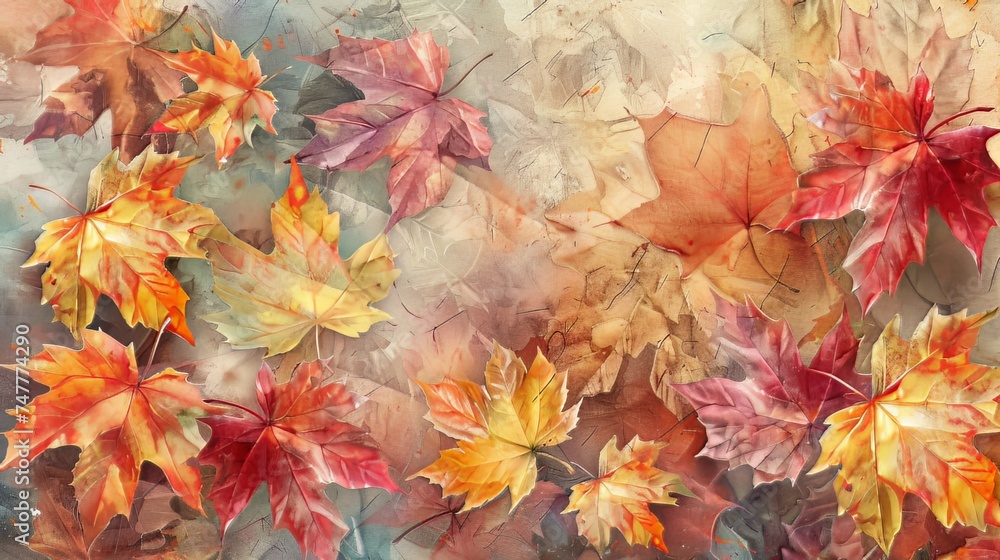 The autumn leaves background in watercolor style adds a touch of artistic charm.