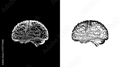 brain micro chip circuit vector illustration. brain, AI, artificial intelligence, mind, brainstorm, brainstorming, intelligence, idea, think, genius concept. 