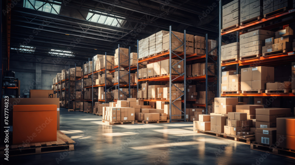 Illustration warehouse with packages neatly arranged on shelves Illustration warehouse with packages neatly arranged on shelves