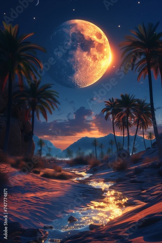 **Moonlit Desert Oasis Photo 4K