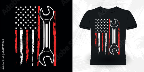 American Flag Funny Engineer Retro Vintage Mechanic T-shirt Design