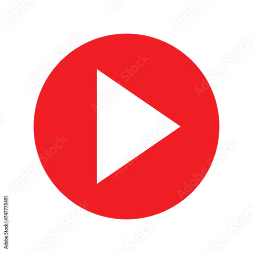 Red play button. Vector icon isolated on white background. Trendy circle play button icon in flat style. Template for radio symbol, video player,app, and media logo. Vector illustration. Eps file 639.