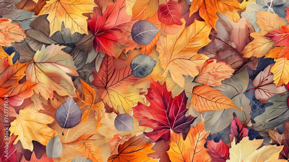 The autumn leaves background in watercolor style adds a touch of artistic charm. 