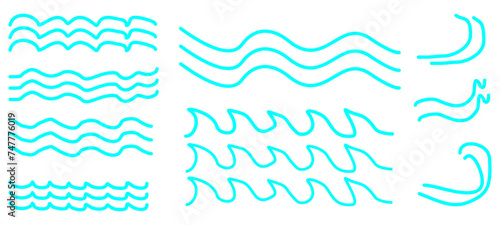 Water wave, sea wave set. Zigzag line. Water logo, symbol vector illustration.