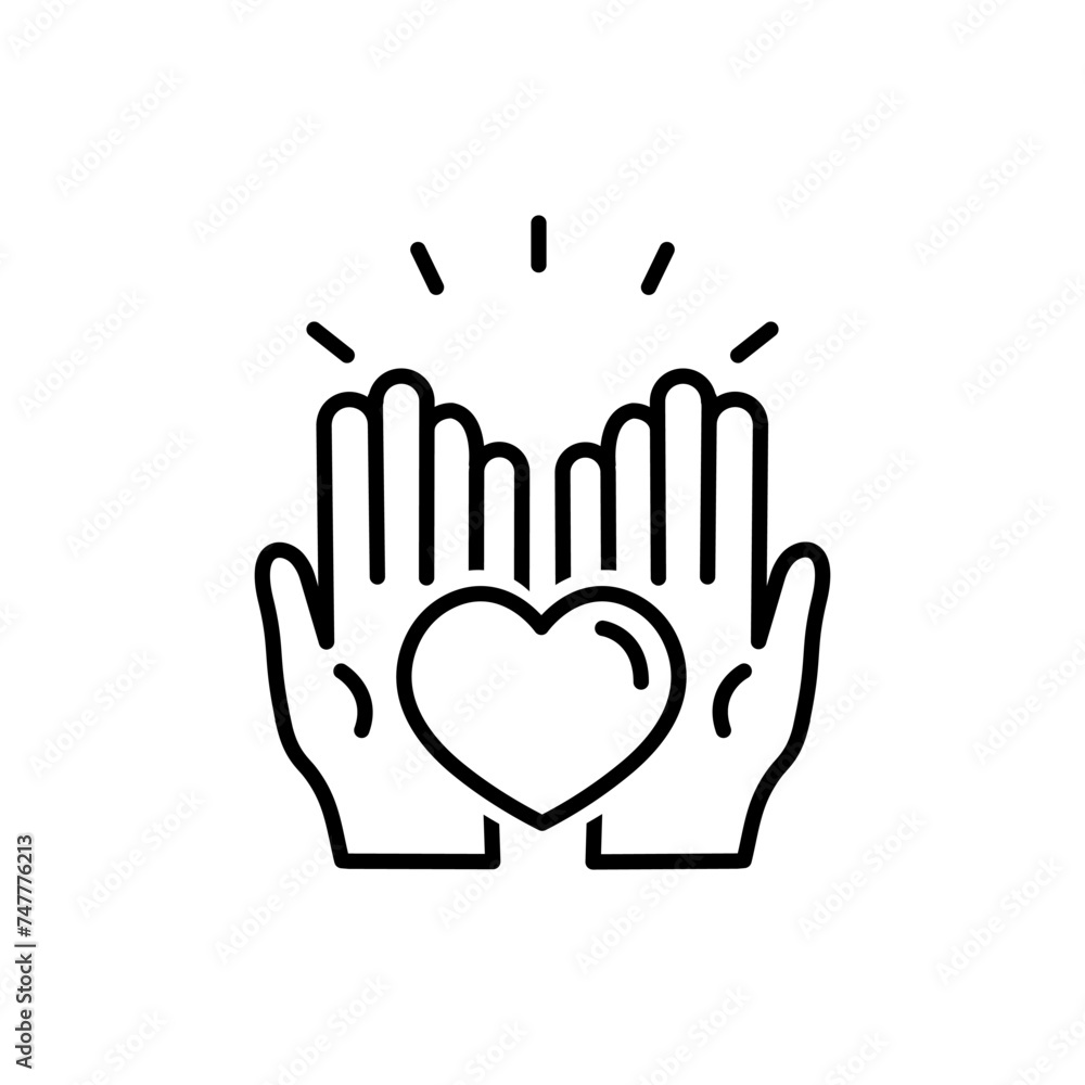 Obraz premium Heart in palms flat vector icon. Human flat vector icon