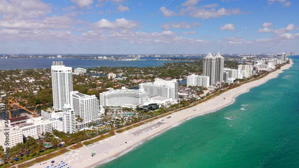Stock aerial video beachfront hotels Miami 2024 Stock aerial video beachfront hotels Miami 2024