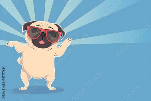Playful Cartoon Pug Dancing with Sunglasses photo