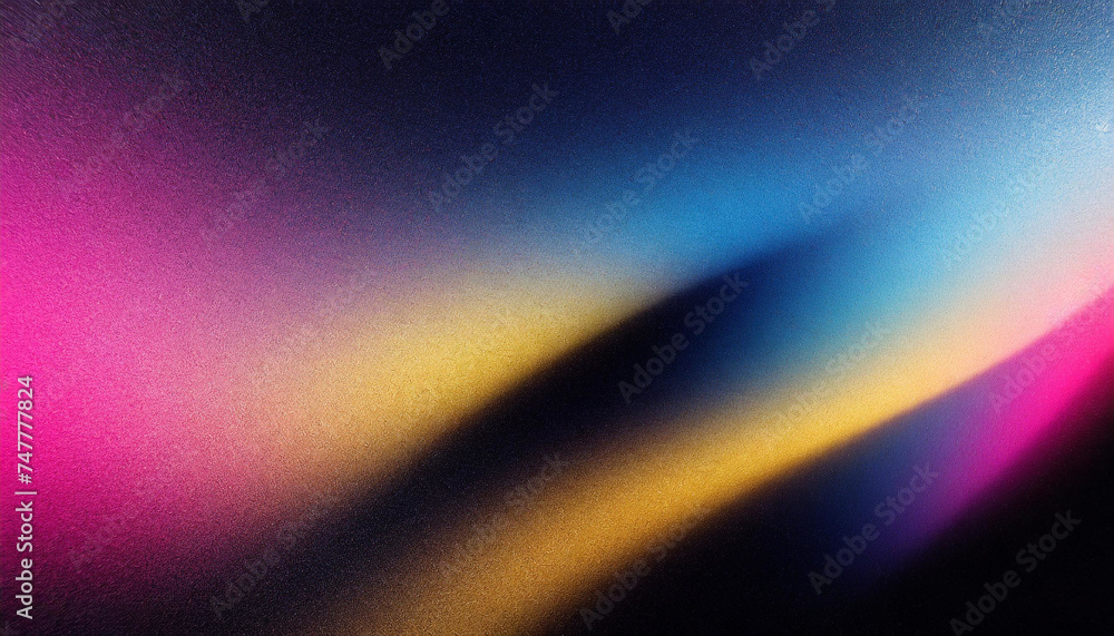 Ethereal Gradient: Blue, Pink, and Yellow Glowing Waves on Dark Grainy Background