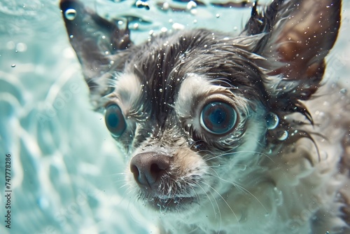 A Graceful Chihuahua Swimming Underwater photo