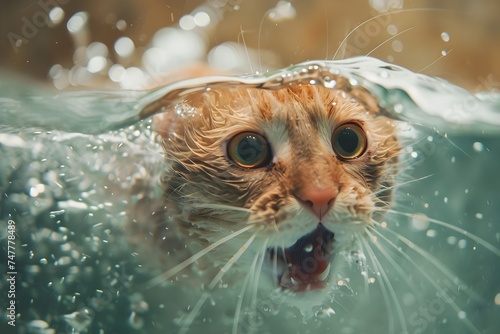 Curious Orange Cat Swimming Underwater in Y2K Aesthetic