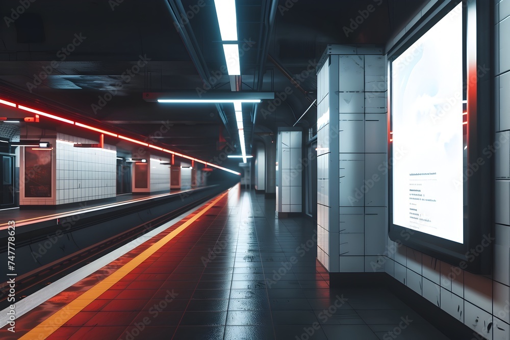 Subway Station with Volumetric Lighting and Brick Platform