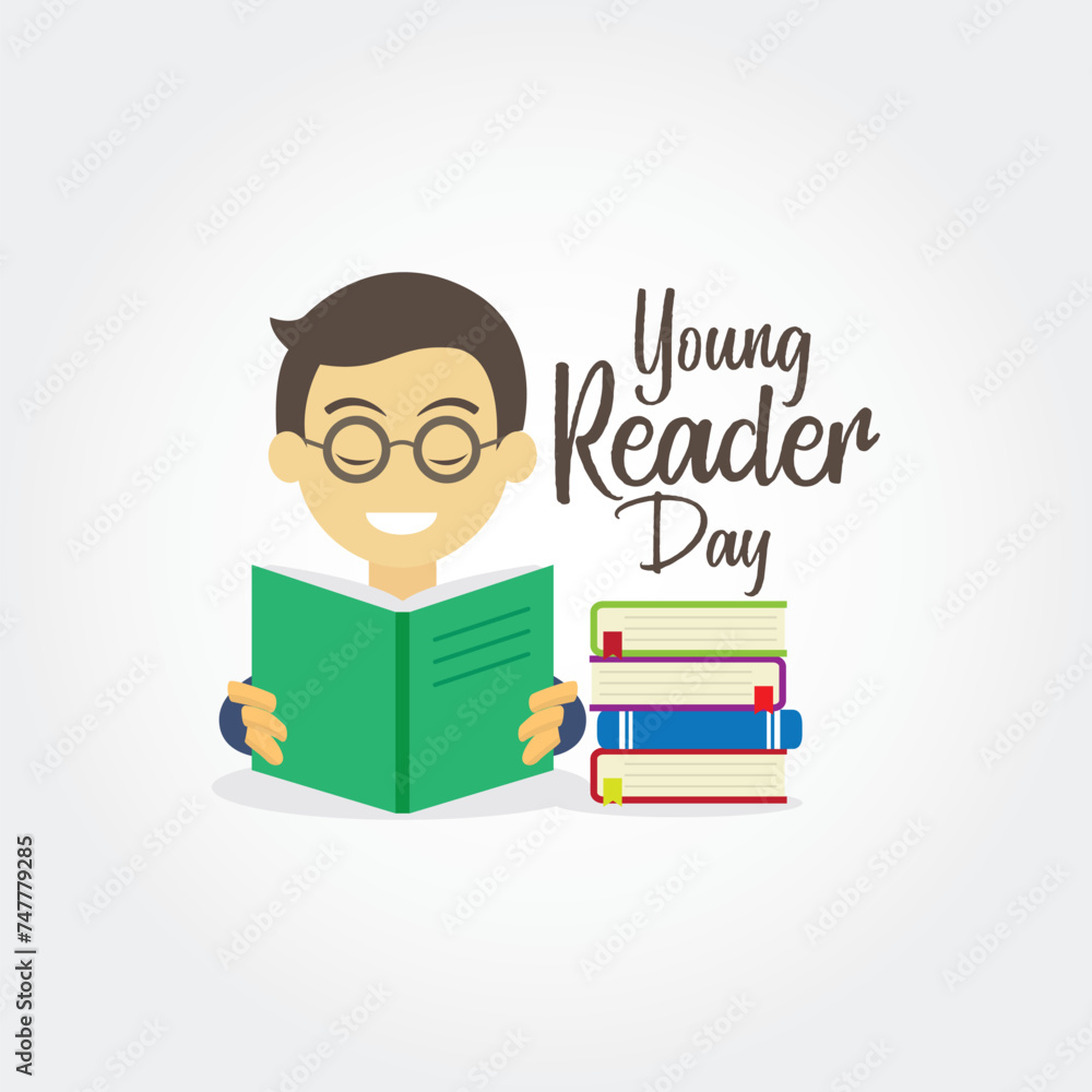 Happy young reader day vector illustration. Happy young reader day themes design concept with flat style vector illustration. Suitable for greeting card, poster and banner. Happy young reader day vector illustration. Happy young reader day themes design concept with flat style vector illustration. Suitable for greeting card, poster and banner.