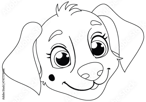 Black and white drawing of a happy puppy