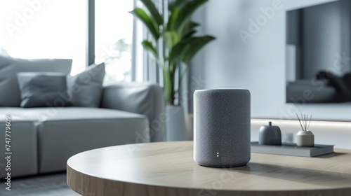 Minimalistic Bluetooth Speaker on a Table in a Room