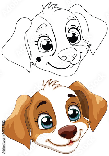 Colorful and outlined cartoon puppy drawings