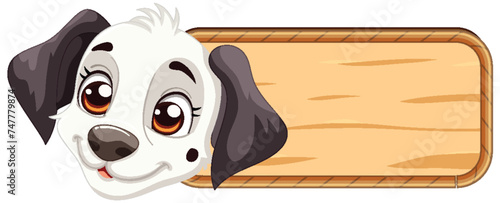 Cartoon dog beside an empty wooden sign.