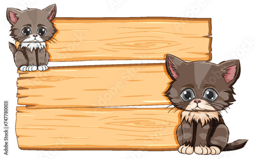 Two cute kittens illustrated beside a wooden crate.