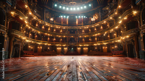 Opera House Interior, Classical Architecture and Theatrical Ambiance, Cultural Landmark, Elegant Design and Decor