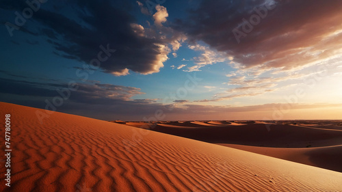 Dessert kind of sahara type, never ending dunes but of different shades of red, photorealistic 4K, combined with an amazing sky and some clud shadows, surreal paradise

 photo
