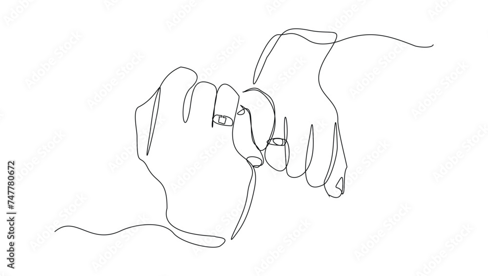 Continuous single line sketch drawing of hand wearing wedding couple rings. One line art of engagement and love marriage symbol vector illustration Continuous single line sketch drawing of hand wearing wedding couple rings. One line art of engagement and love marriage symbol vector illustration