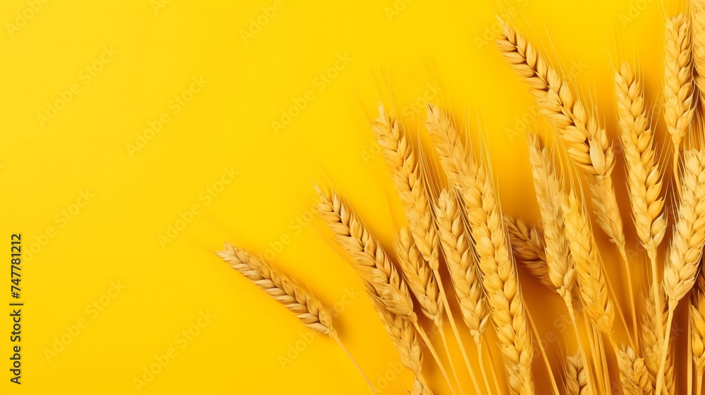 Top view of wheat on a yellow background. Top view of wheat on a yellow background.