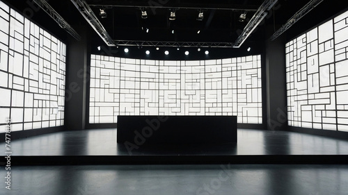 podium, large angle of inclination of the podium, large surface of the podium, light wall in the background, a lot of light, glare, realism, real photo, high angle shot, cinematic light

