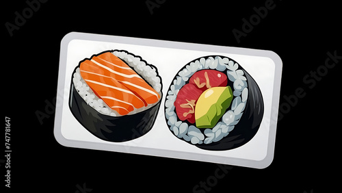 Sushi Rolls and Sashimi on a Plate with Fresh Fish and Rice, Japanese Gourmet Meal with Healthy Seafood Options photo