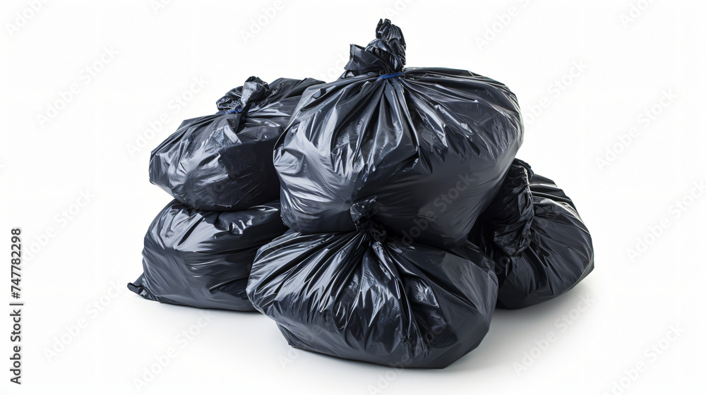 black garbage bags mockup isolated on white