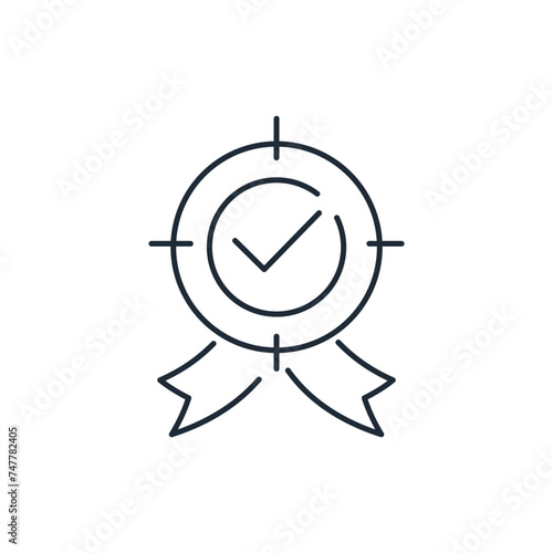 Target with award ribbons. An honorable achievement.  Vector linear icon isolated on white background.