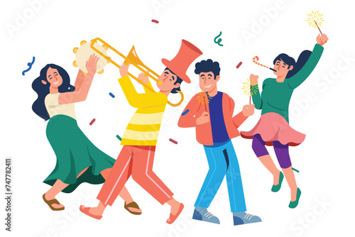 They're Having Fun At The New Year's Party With A Musical Parade | Friendship Party Illustration