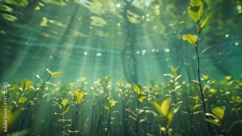 Underwater view of a mangrove forest, Conservation and restoration of mangrove forests, , ecology of mangrove forest.