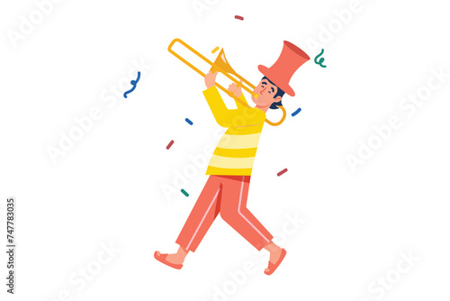 Man Playing Trumpet At The Music Festival | Friendship Party Illustration