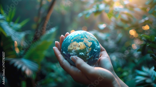 A hand holding a globe expresses care and readiness to protect the world.