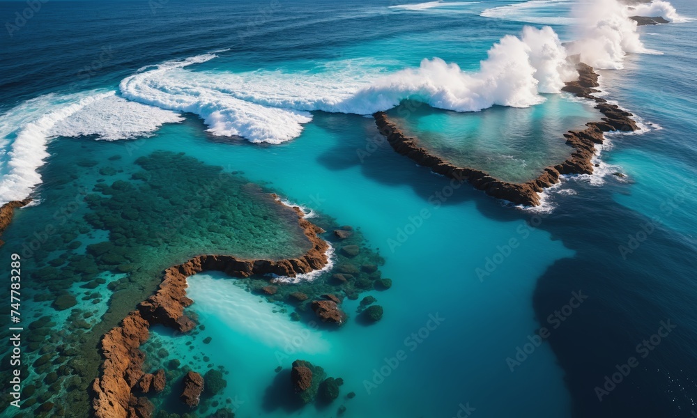 Aerial View of Turquoise Ocean Waves