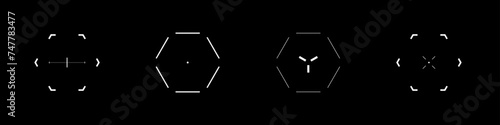 Cyberpunk style set of elements. Hexagon design targets, aims, sights, and crosshairs. A pack of futuristic aims. A vector collection of futuristic cyberpunk design elements