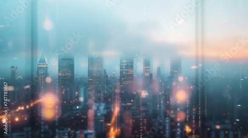 Blurred Cityscape with Tall Buildings and Lights: Big City View from Window - Background Resources