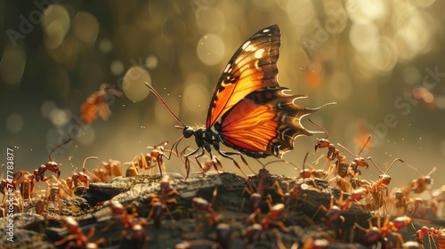 Ants moving butterfly wings. Generative AI
