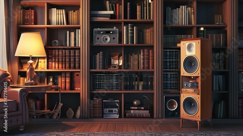 Music Speakers on the Right on the Bookshelf