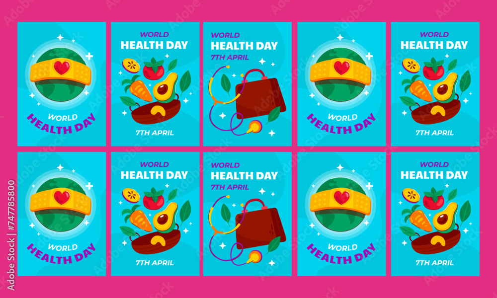 happy health day social media stories template vector flat design