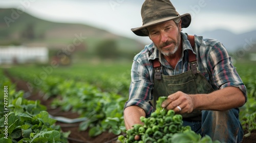 day in the life of a farmer, focusing on the dedication to sustainable and organic farming practices photo