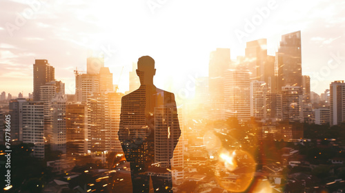Man standing in front of city skyline