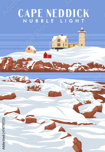 Schilderij op canvas cape neddick nubble lighthouse