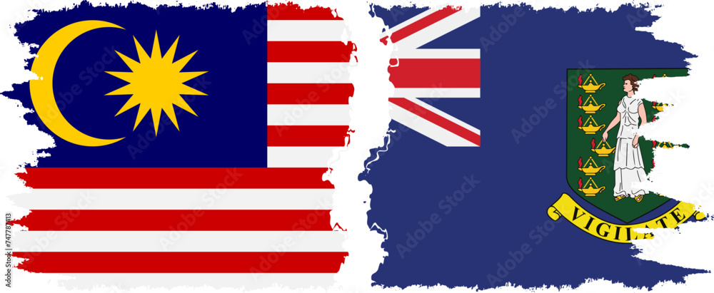 British Virgin Islands and Malaysia grunge flags connection vector British Virgin Islands and Malaysia grunge flags connection vector