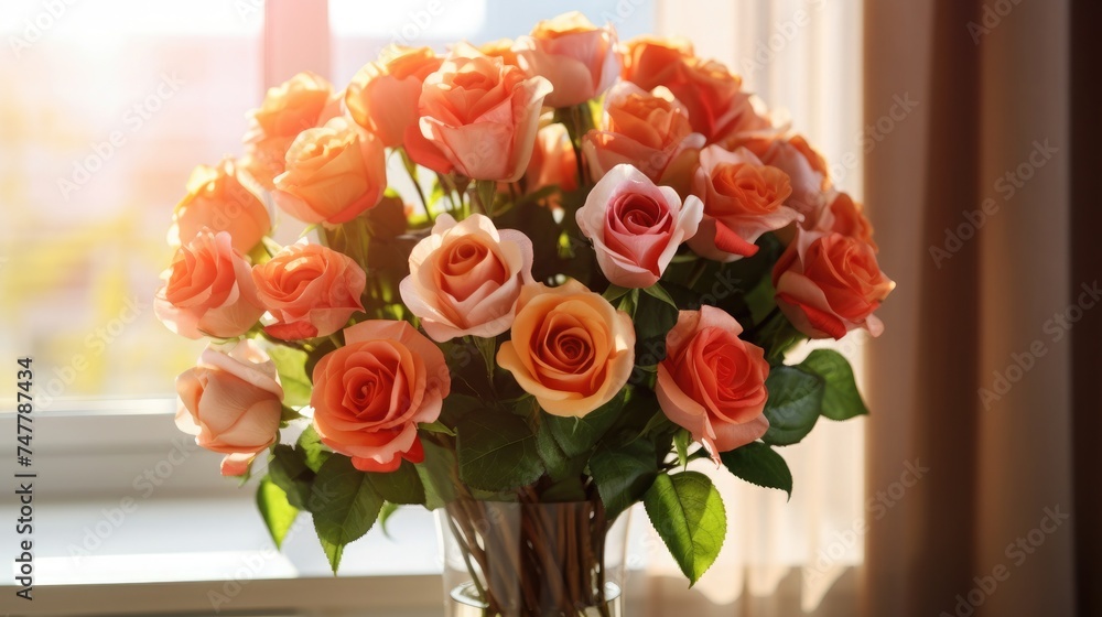 Obraz premium Beautiful roses bouquet indoors
