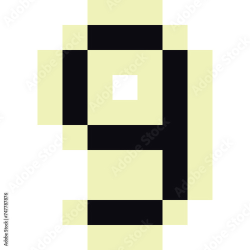 Pixel art monochrome number 9 icon